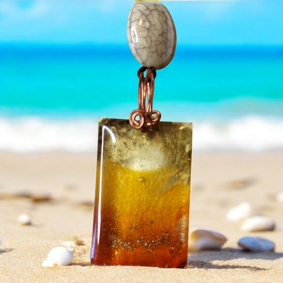 Desert iridescent tiered Glass on Copper bail handmade OOAK reversible Necklace - Picture 2 of 4